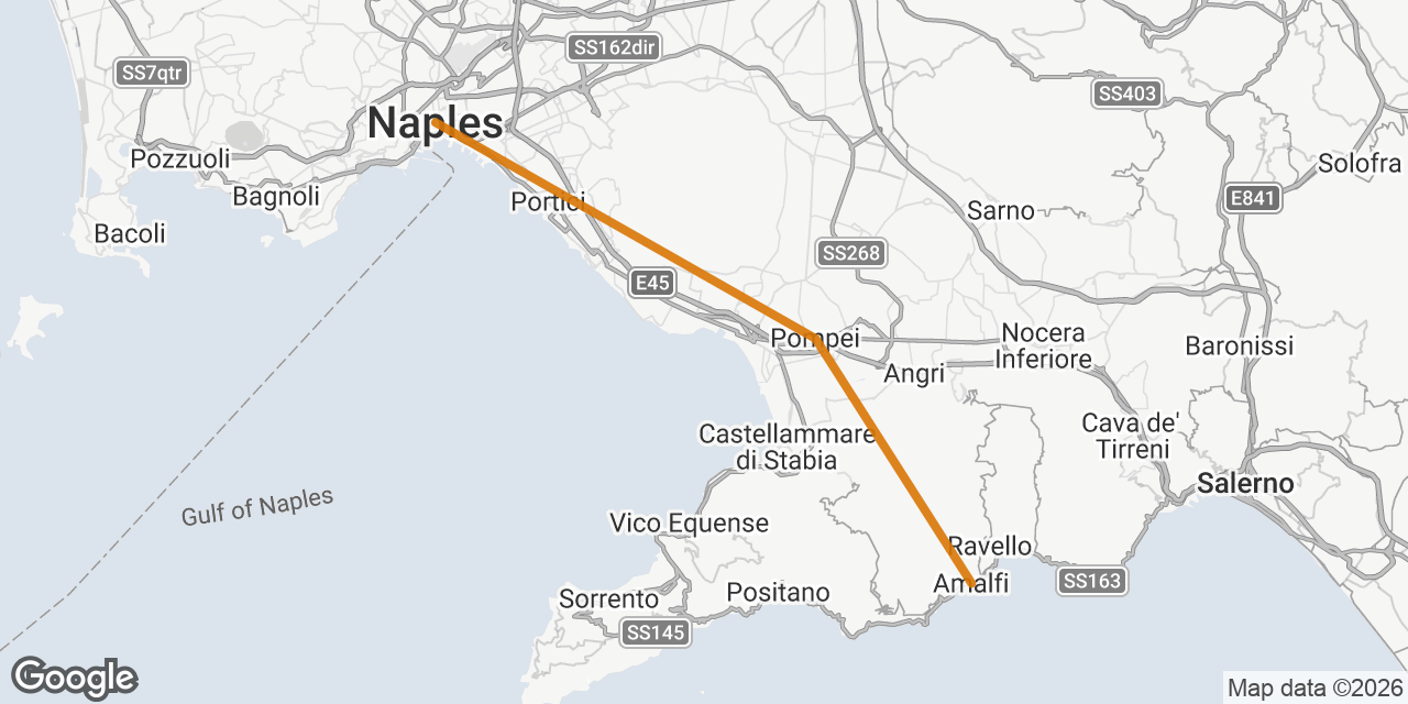 Map of Naples, Pompei, Amalfi