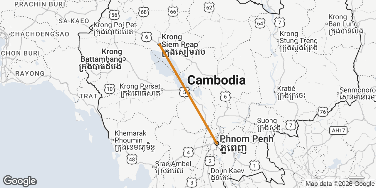 Map of Siem Reap, Phnom Penh