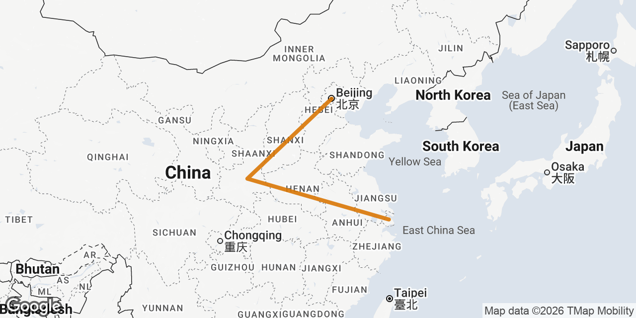 Map of Beijing, Xi'an, Shanghai