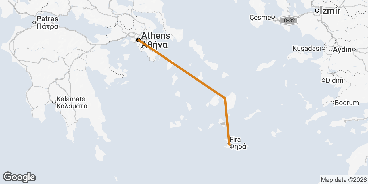 Map of Athens, Naxos, Santorini