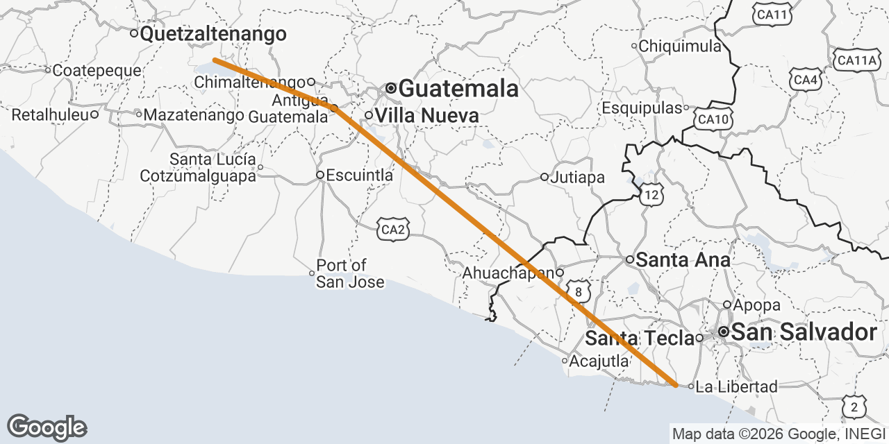 Map of El Tunco, Antigua Guatemala, Santa Cruz La Laguna