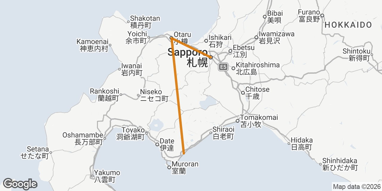 Map of Sapporo, Otaru, Noboribetsu