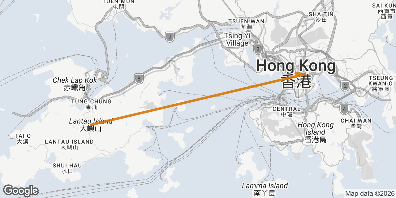 Map of Hong Kong, Kowloon, Lantau Island