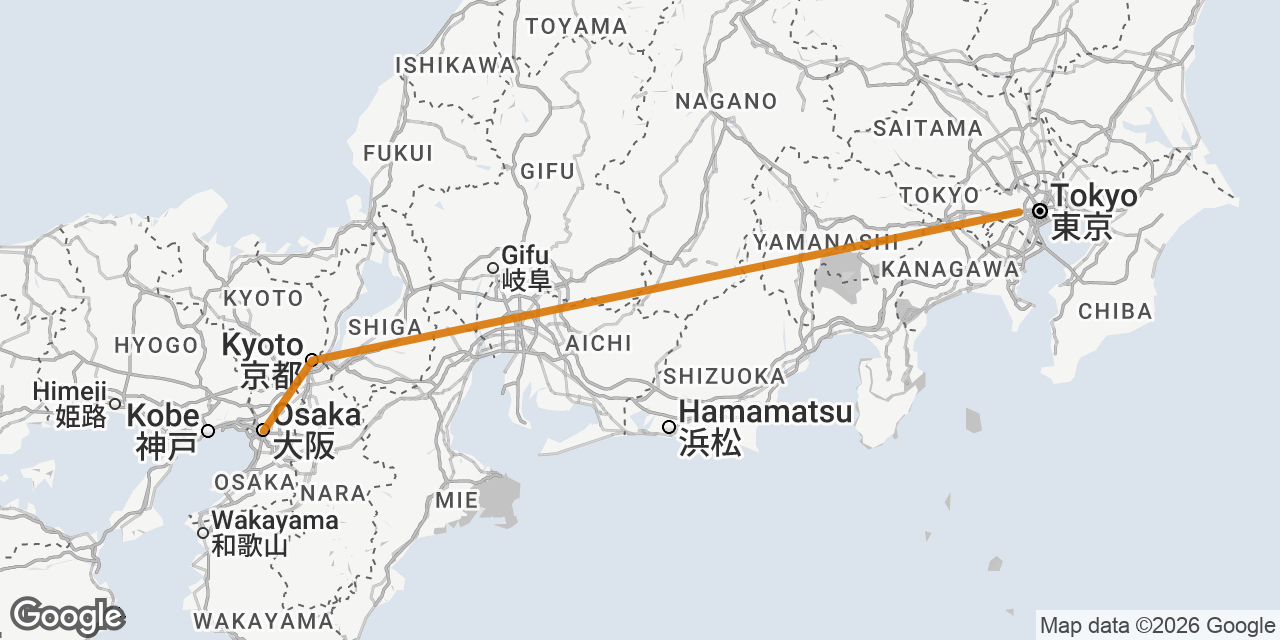 Map of Tokyo, Kyoto, Osaka
