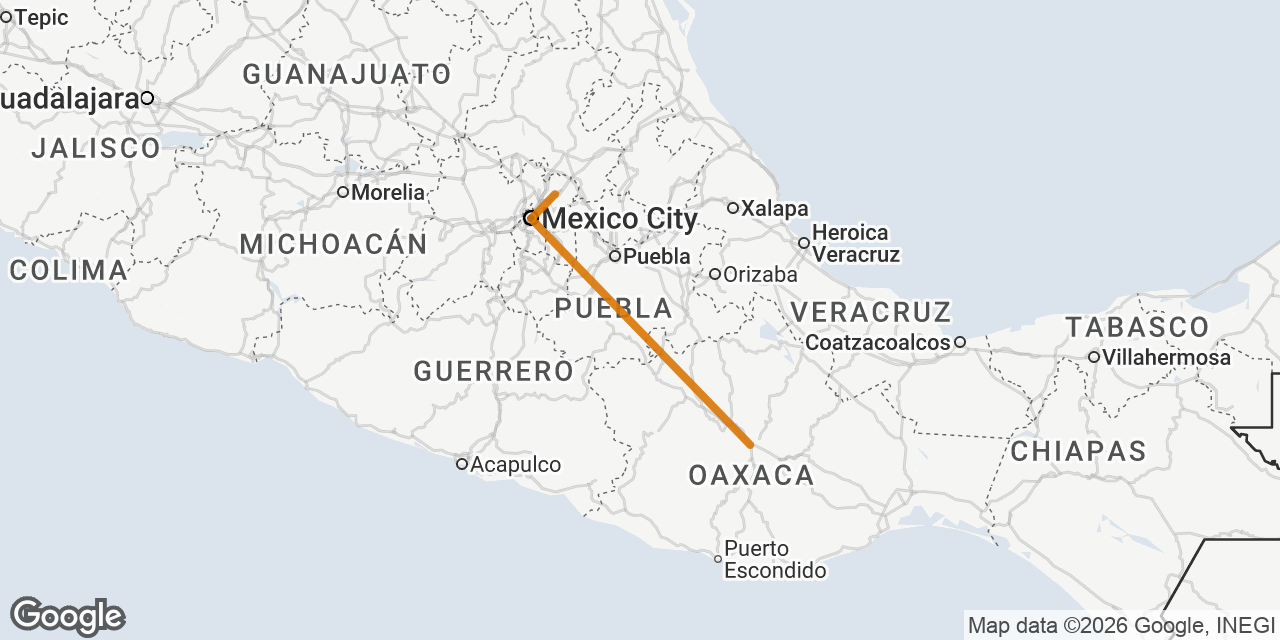 Map of Mexico City, Teotihuacán, Oaxaca
