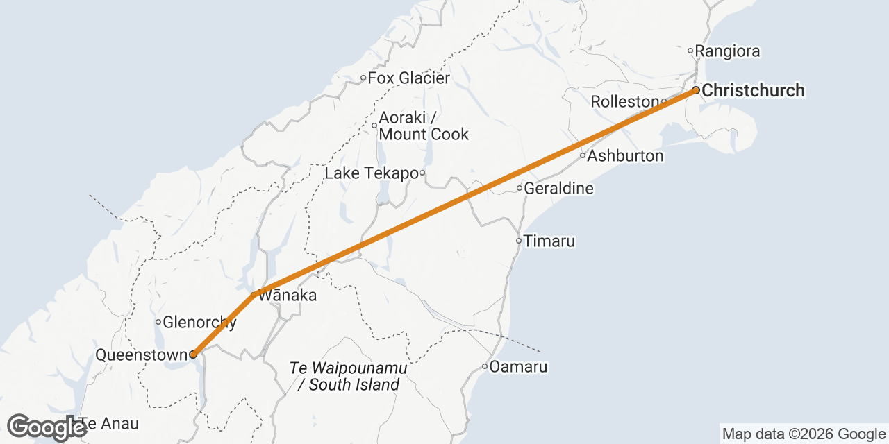 Map of Christchurch, Wanaka, Queenstown
