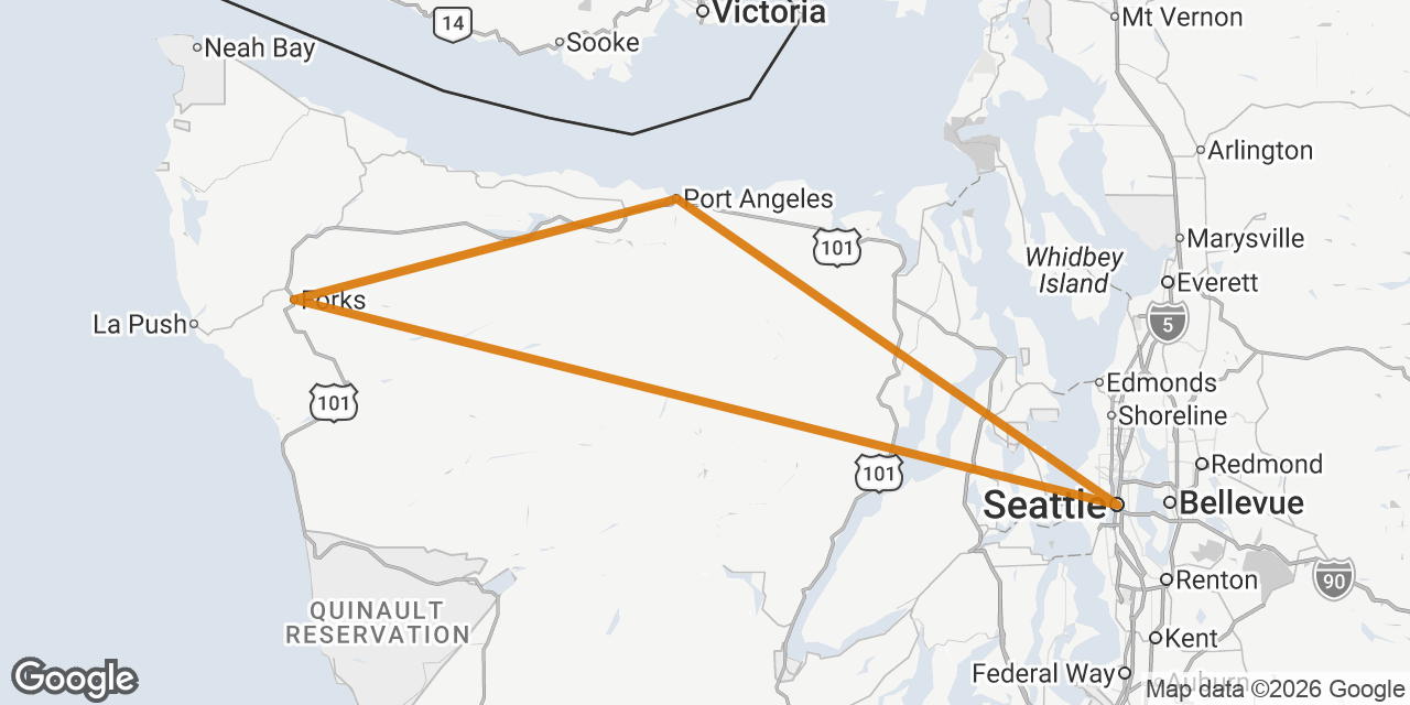 Map of Seattle, Port Angeles, Forks