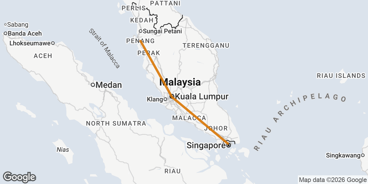 Map of Singapore, Kuala Lumpur, Penang
