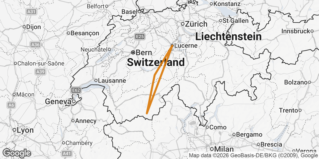 Map of Lucerne, Zermatt, Wengen