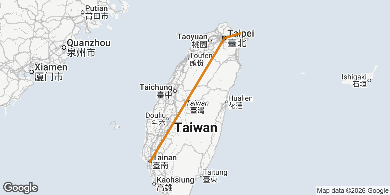 Map of Taipei, Jiufen, Tainan