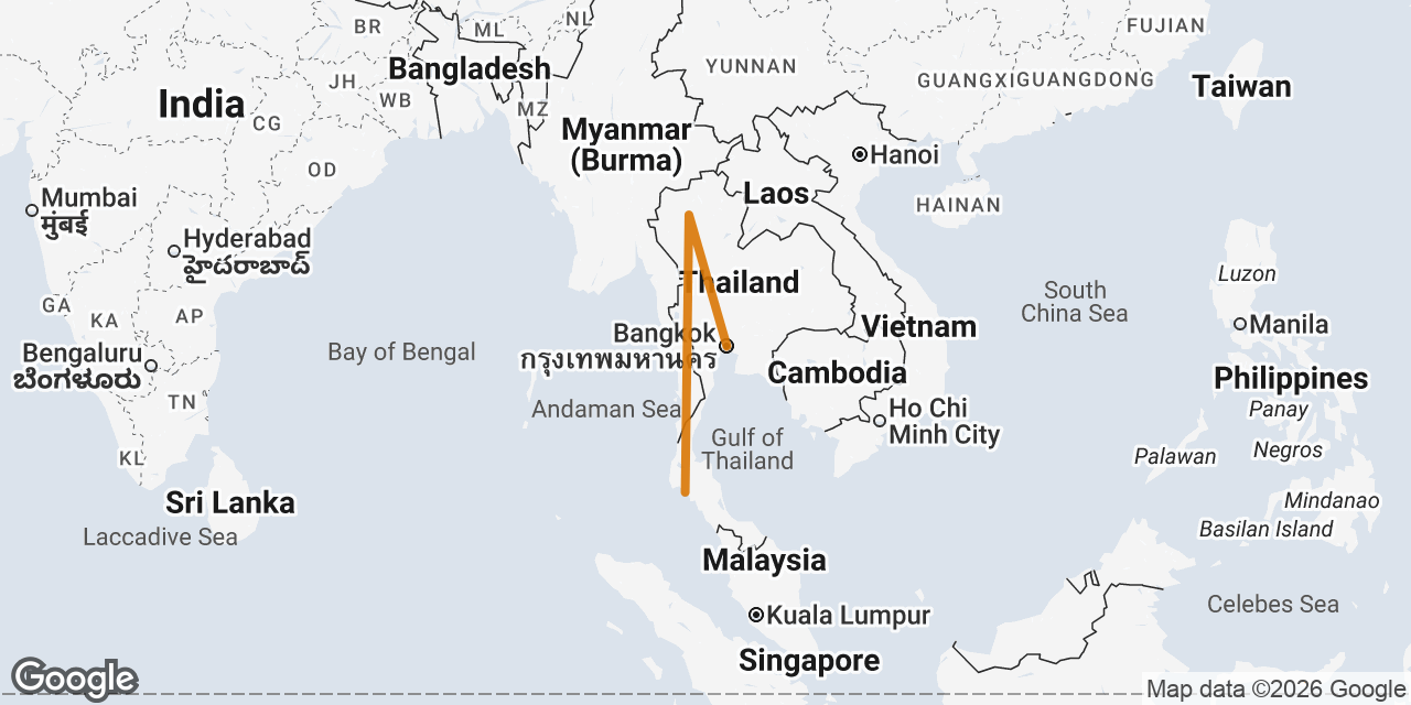 Map of Bangkok, Chiang Mai, Ao Nang