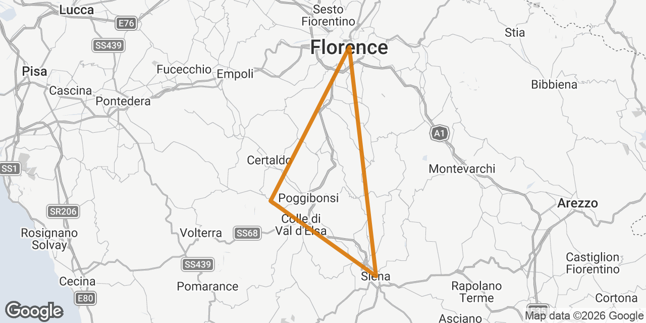 Map of Florence, San Gimignano, Siena