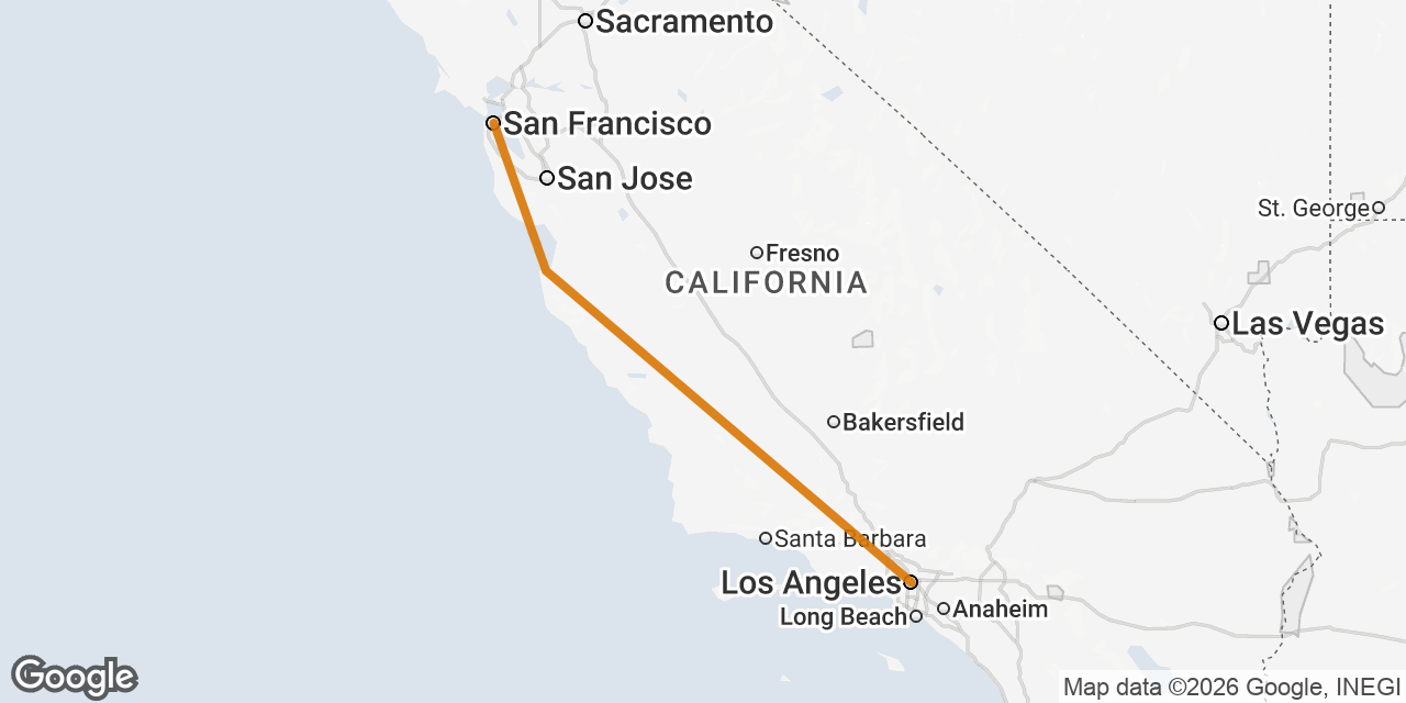 Map of San Francisco, Monterey, Los Angeles