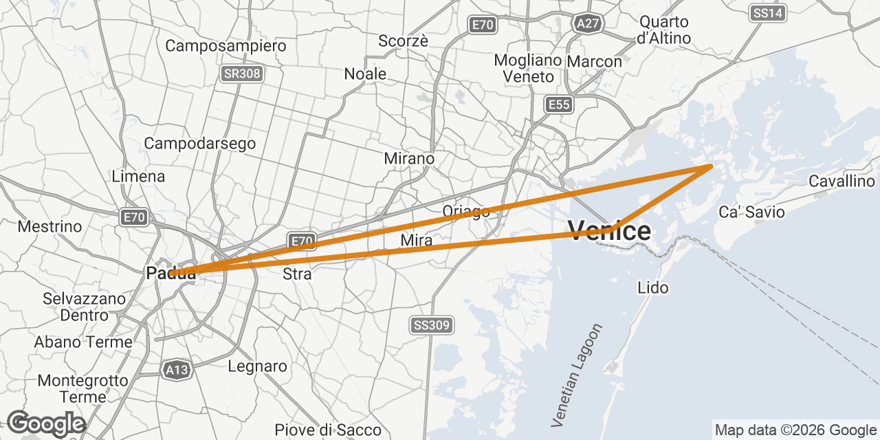 Map of Venice, Burano, Padua
