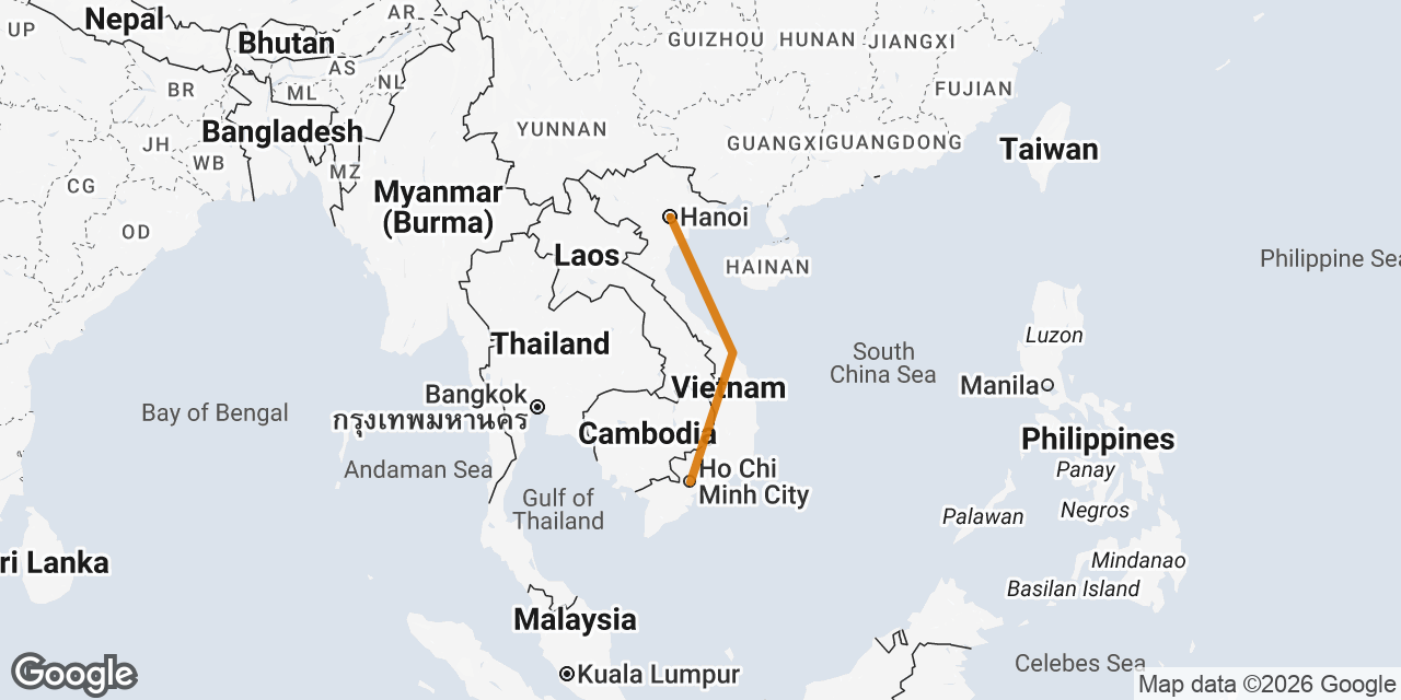 Map of Hanoi, Hoi An, Ho Chi Minh City